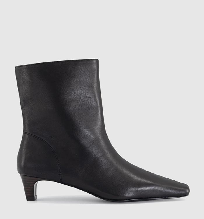 OFFICE Apricot Low Heel Chisel Toe Boots Black Leather