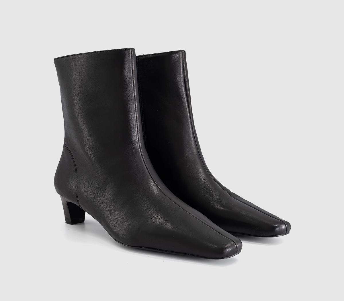 OFFICEApricot Low Heel Chisel Toe BootsBlack Leather