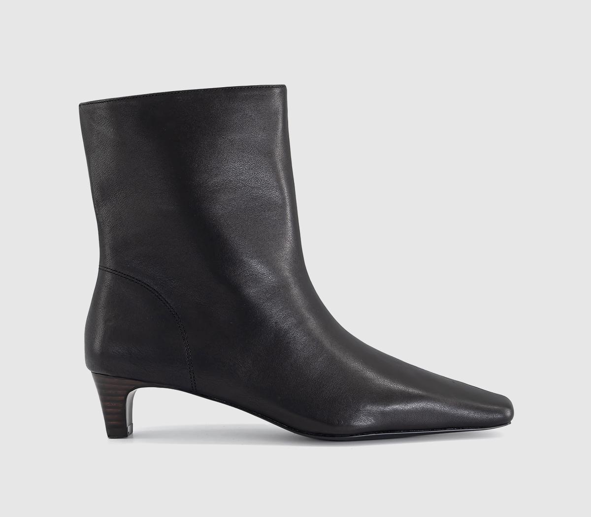 OFFICEApricot Low Heel Chisel Toe BootsBlack Leather
