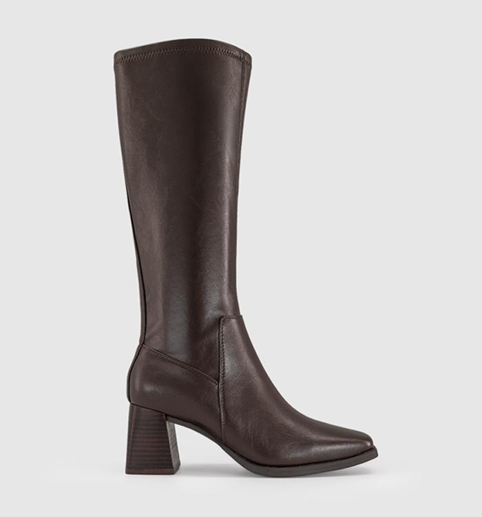 OFFICE Kiwi Stretch Leg Block Heel Knee Boots Brown