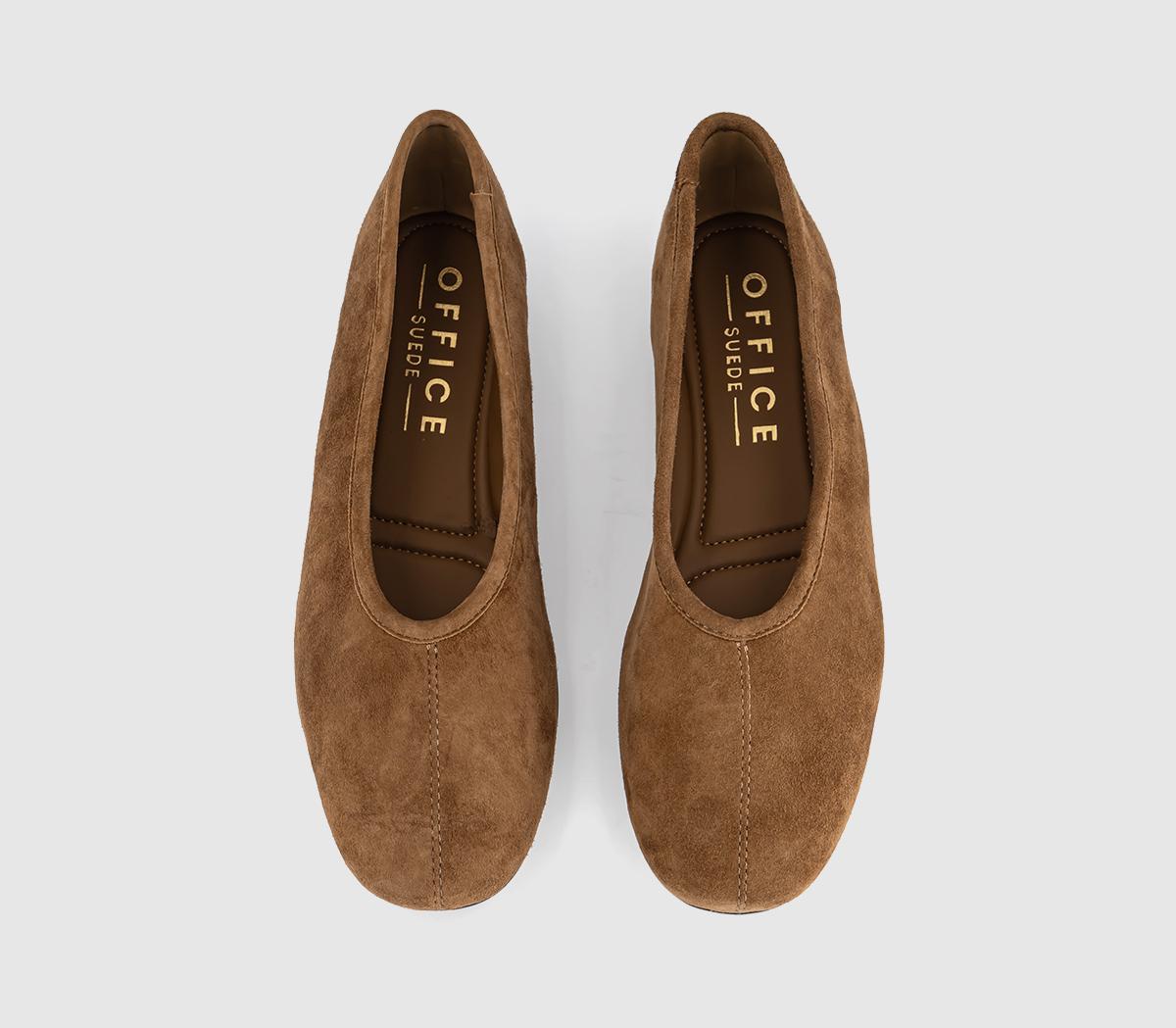 OFFICEFebruary High Cut Centre Seam Ballet PumpsTan Suede