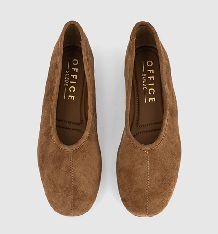 OFFICE February High Cut Centre Seam Ballet Pumps Tan Suede