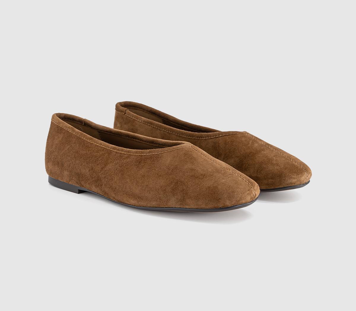 OFFICEFebruary High Cut Centre Seam Ballet PumpsTan Suede