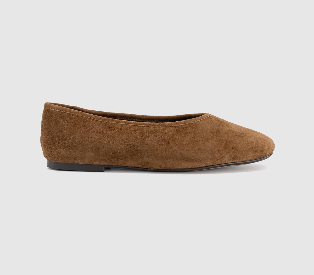 OFFICEFebruary High Cut Centre Seam Ballet PumpsTan Suede