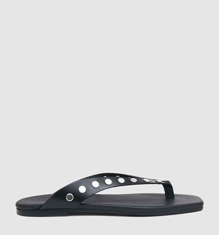 ALOHAS Ola Stud Flip Flops Black Leather