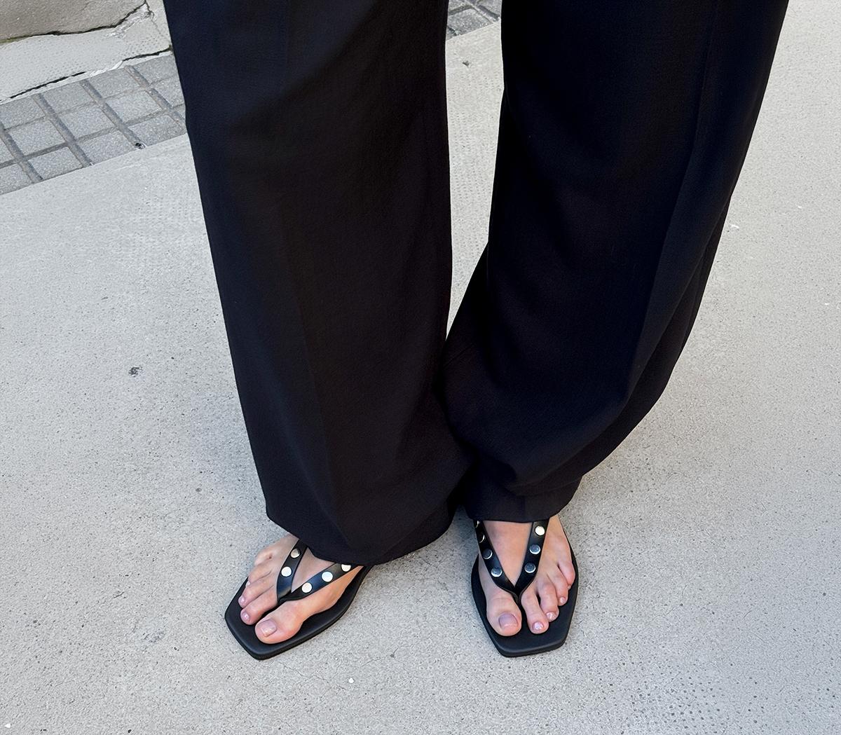 ALOHASOla Stud Flip FlopsBlack Leather