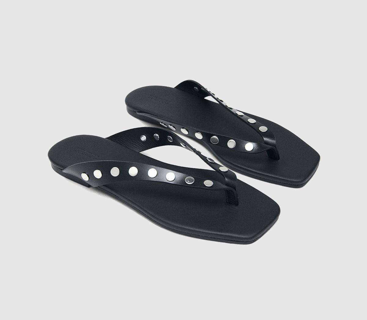 ALOHASOla Stud Flip FlopsBlack Leather