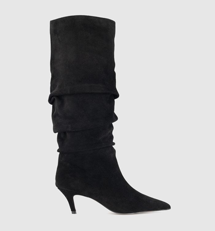 OFFICE Karma Ruched Leg Knee Boots Black Suede