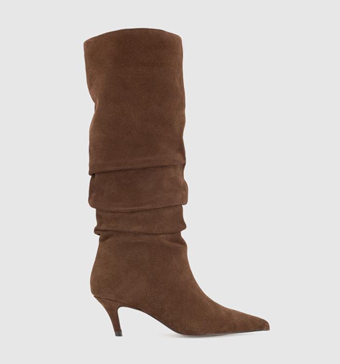 OFFICE Karma Ruched Leg Knee Boots Brown Suede