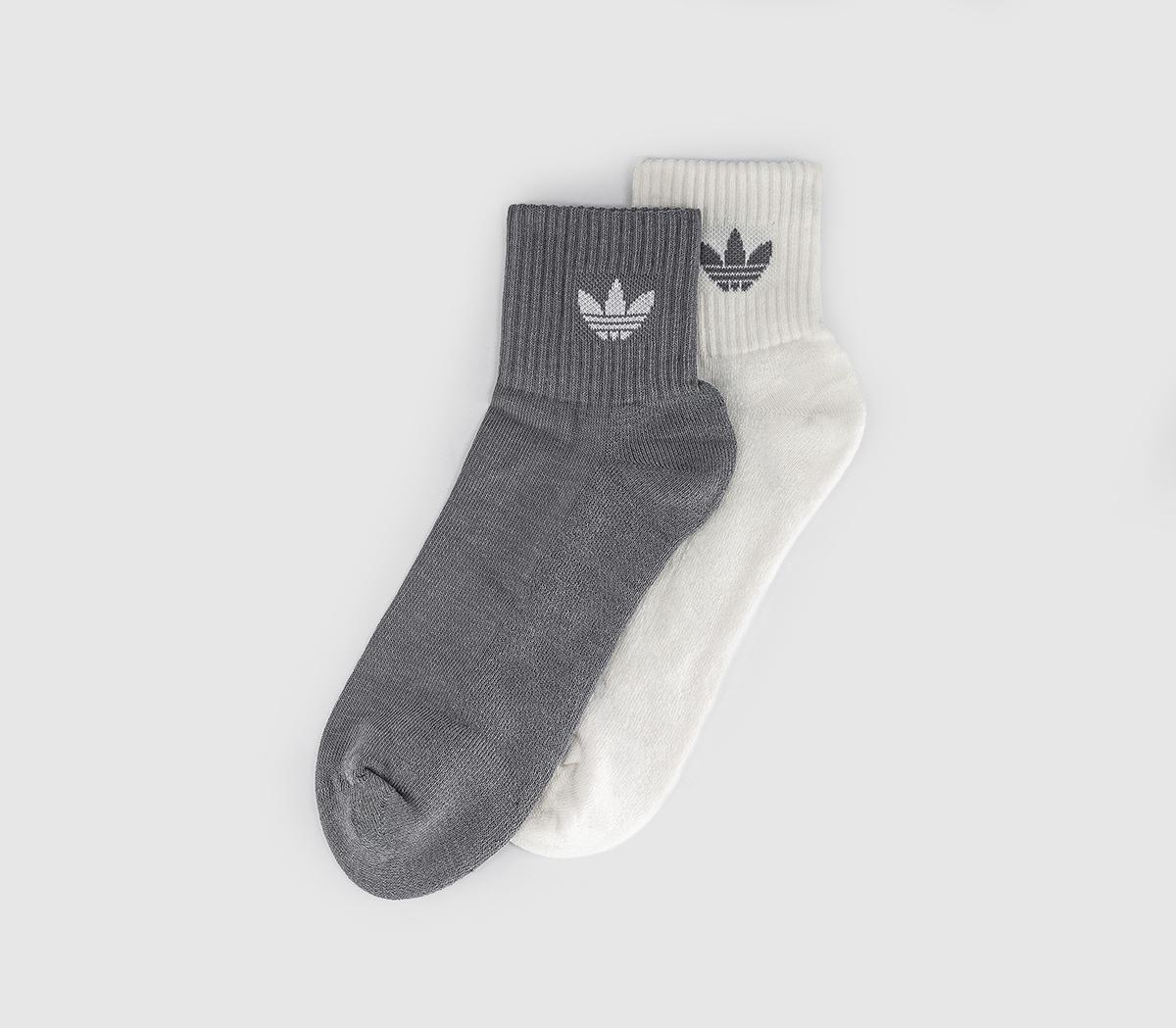 adidasMid Ankle 2 Pack SocksWhite Grey Mm