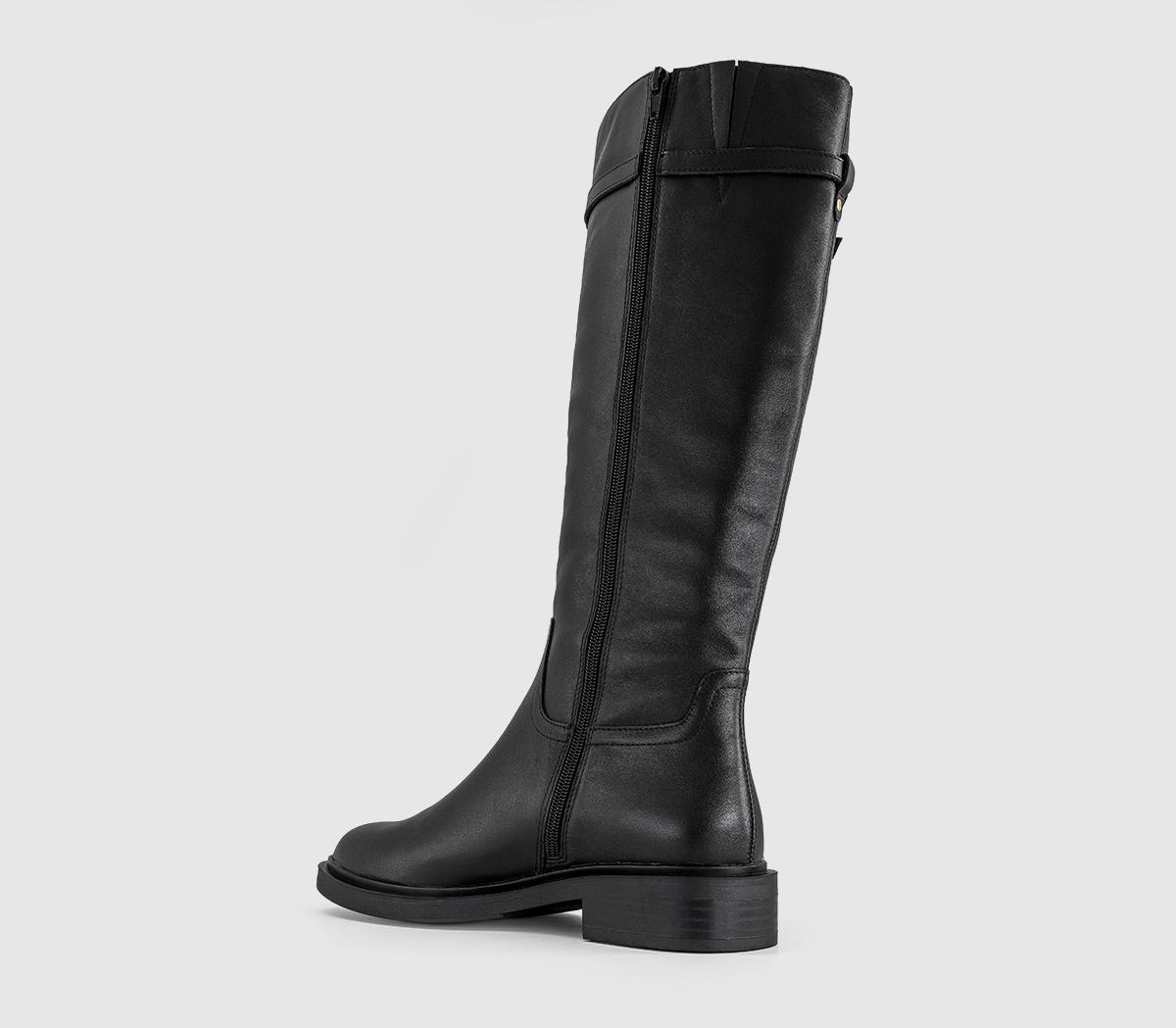 OFFICEKoast Knee High Buckle Detial BootsBlack Leather