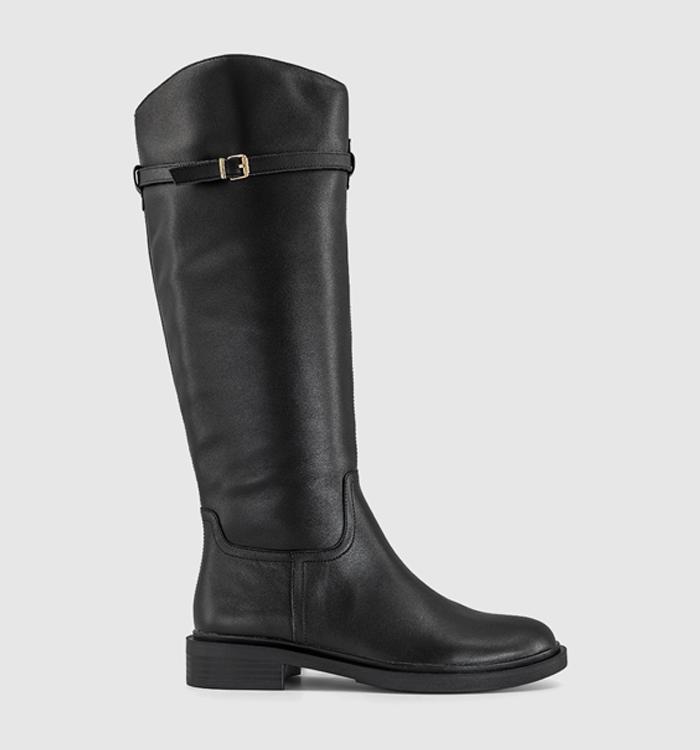 OFFICE Koast Knee High Buckle Detial Boots Black Leather
