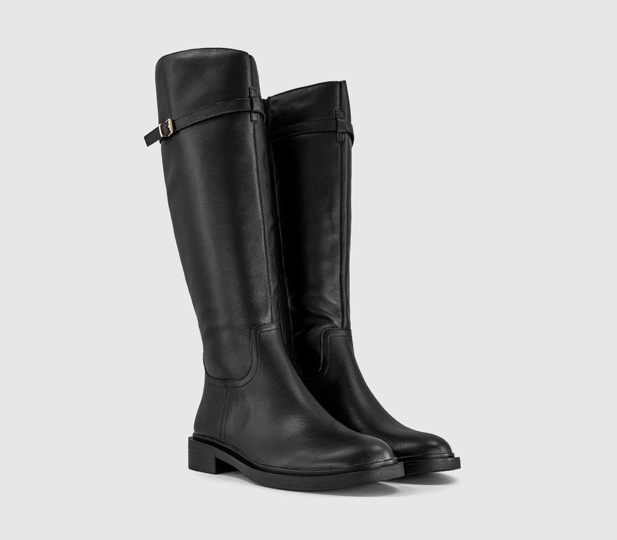 OFFICEKoast Knee High Buckle Detial BootsBlack Leather