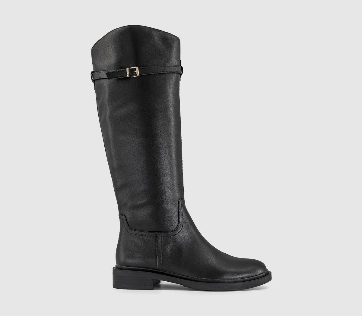OFFICEKoast Knee High Buckle Detial BootsBlack Leather