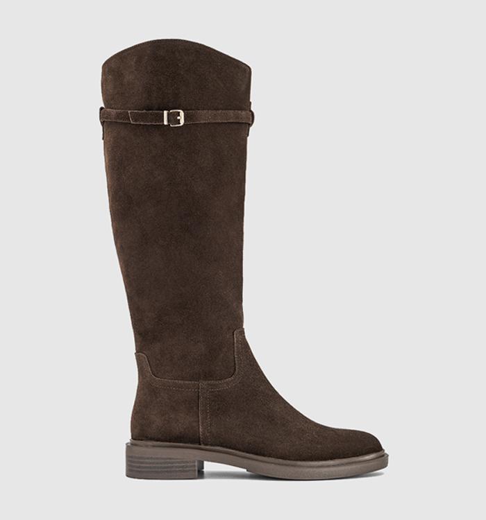 OFFICE Koast Knee High Buckle Detial Boots Brown Suede