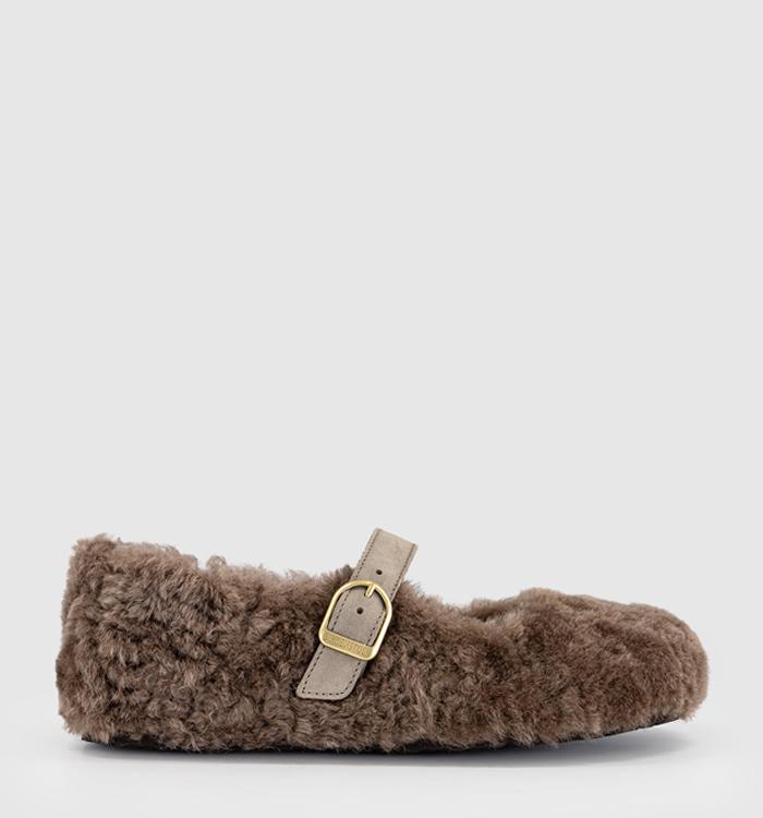 BIRKENSTOCK Santa Clarita Shearling Mary Janes Grey Taupe