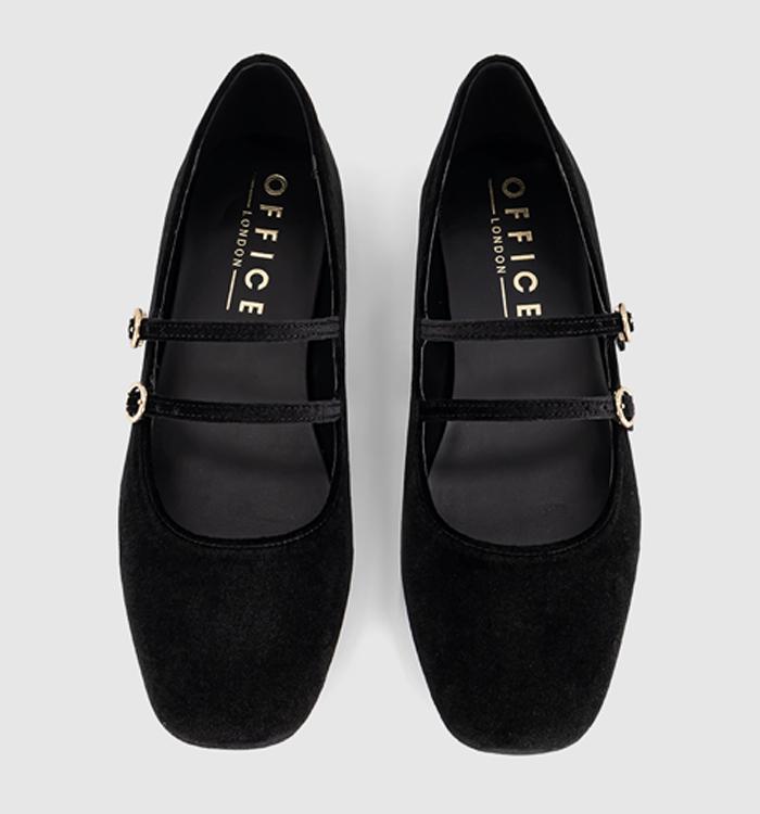 OFFICE Flamboyant Double Strap Mary Janes Black Velvet