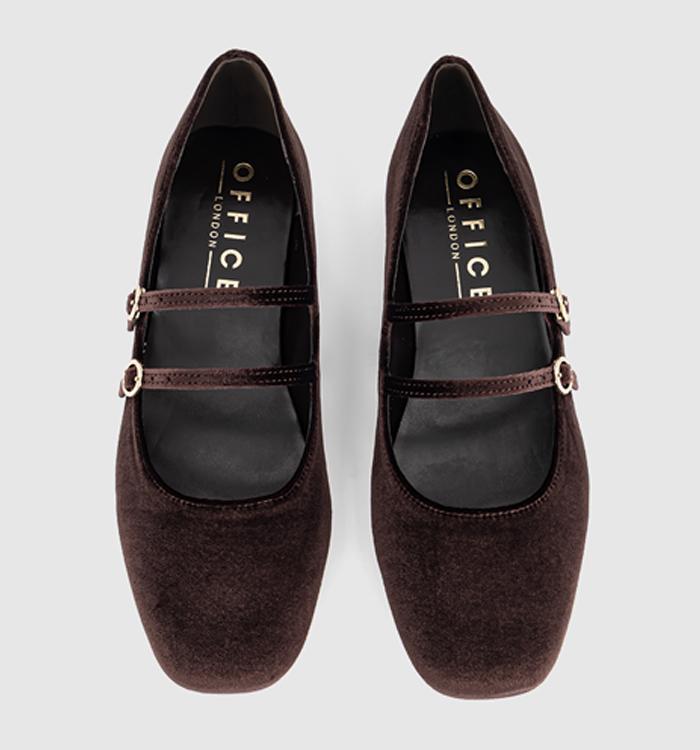 OFFICE Flamboyant Double Strap Mary Janes Brown Velvet