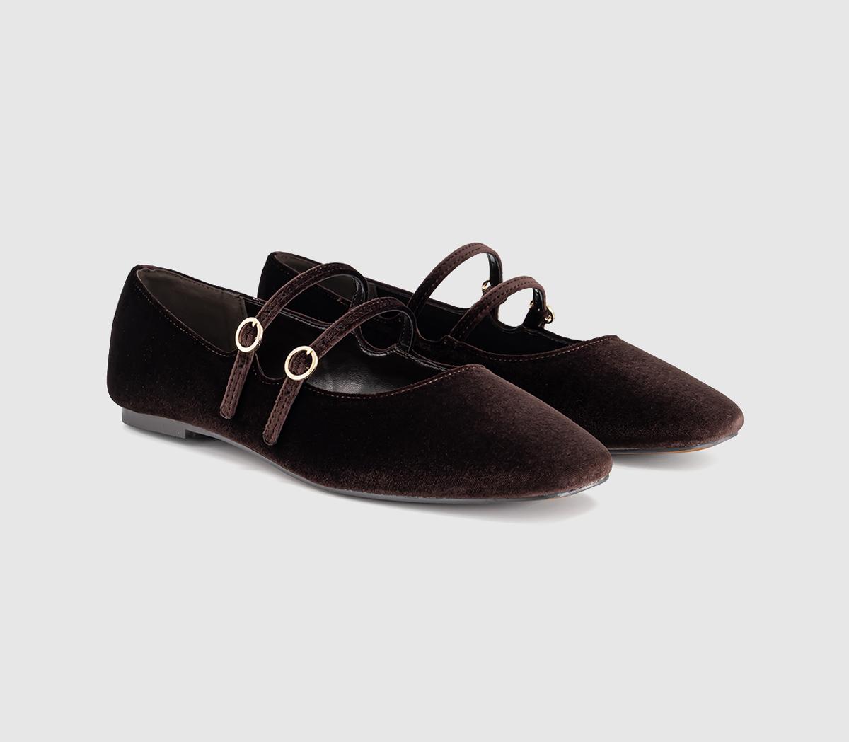 OFFICEFlamboyant Double Strap Mary JanesBrown Velvet