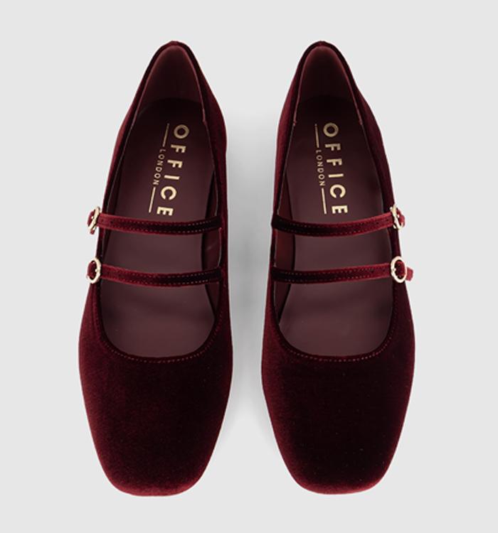 OFFICE Flamboyant Double Strap Mary Janes Burgundy Velvet