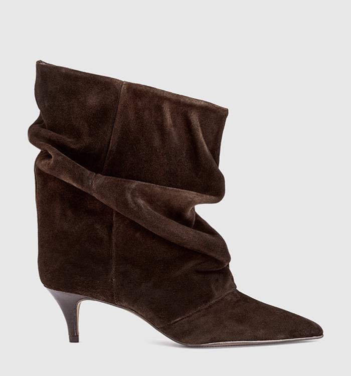 OFFICE Office Studio: Aria Ruched Ankle Boots Brown Suede
