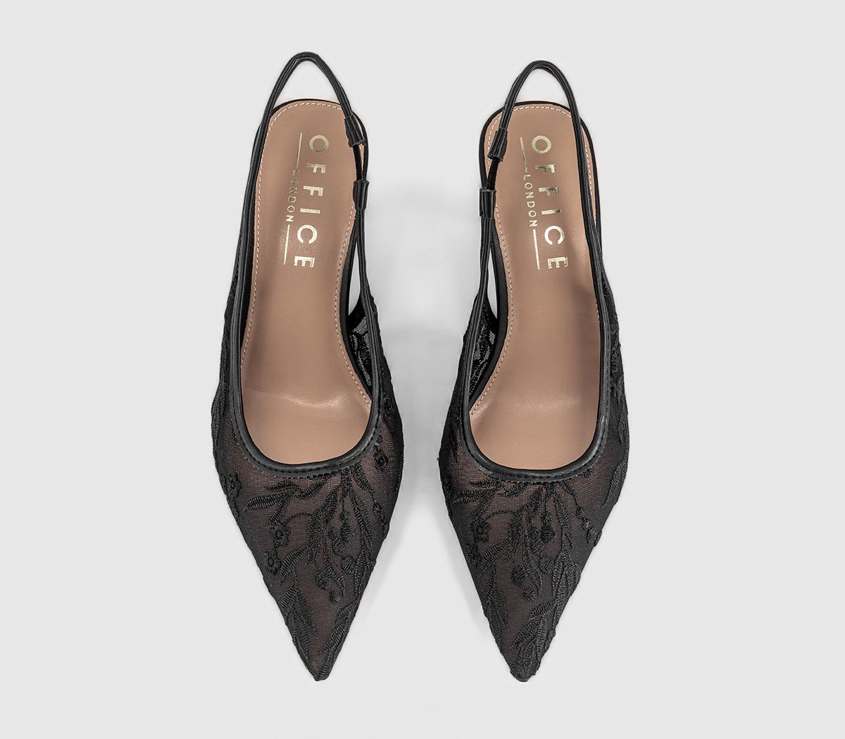 OFFICEMosaic Embroidered Mesh Slingback HeelsBlack