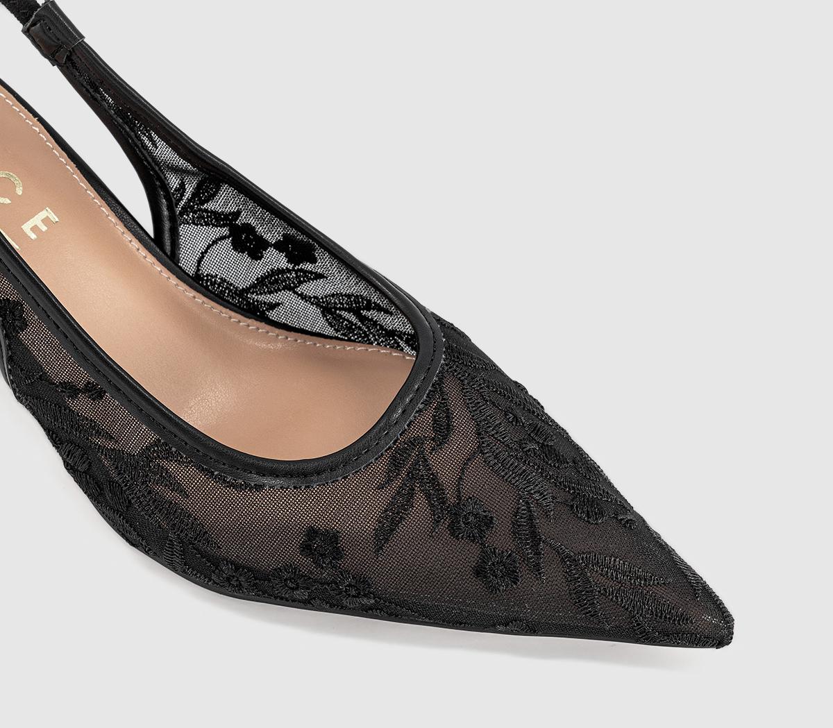 OFFICEMosaic Embroidered Mesh Slingback HeelsBlack