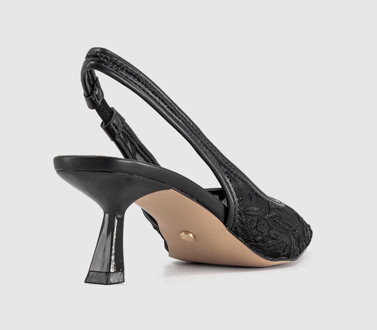 OFFICEMosaic Embroidered Mesh Slingback HeelsBlack