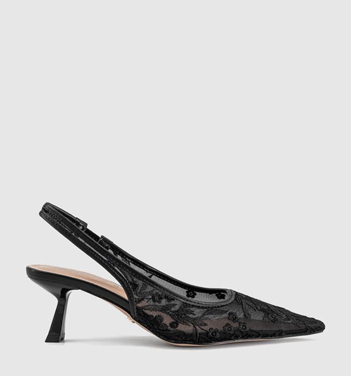 OFFICE Mosaic Embroidered Mesh Slingback Heels Black