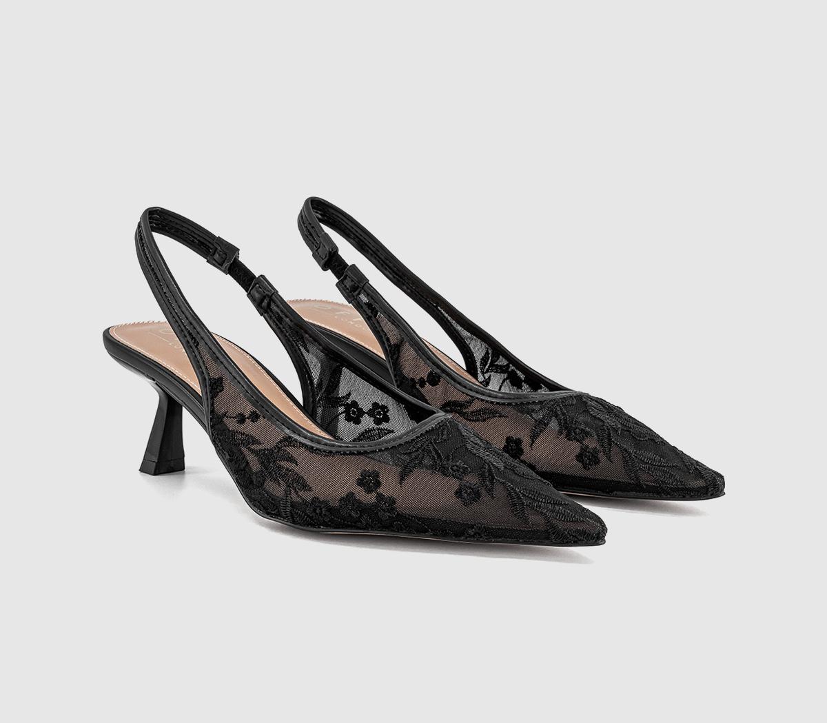 OFFICEMosaic Embroidered Mesh Slingback HeelsBlack