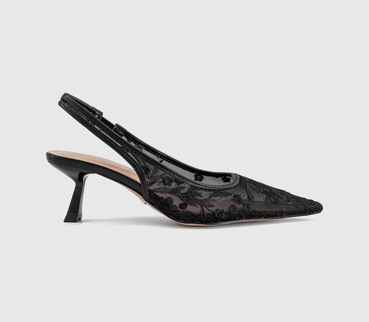 OFFICEMosaic Embroidered Mesh Slingback HeelsBlack