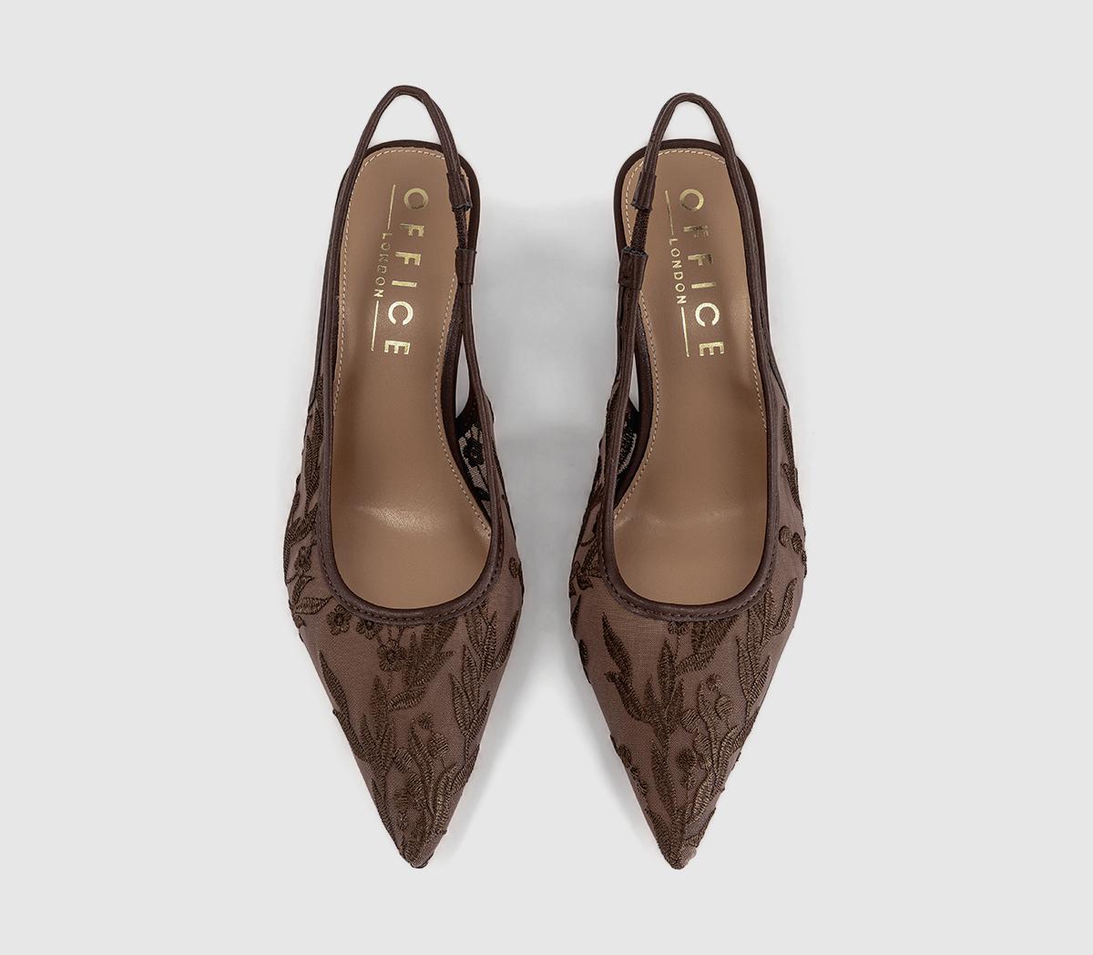 OFFICEMosaic Embroidered Mesh Slingback HeelsBrown