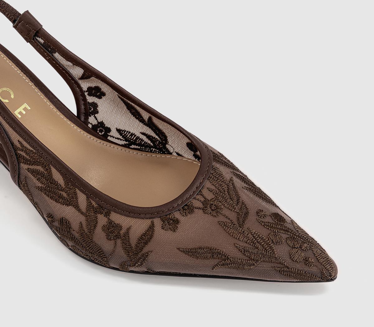 OFFICEMosaic Embroidered Mesh Slingback HeelsBrown