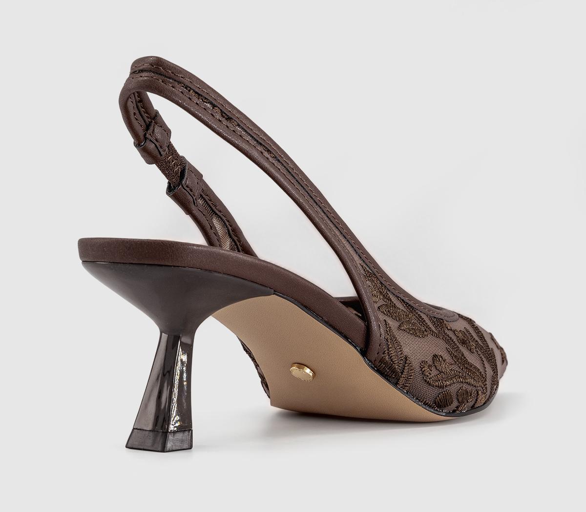 OFFICEMosaic Embroidered Mesh Slingback HeelsBrown