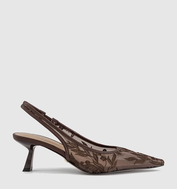 OFFICE Mosaic Embroidered Mesh Slingback Heels Brown