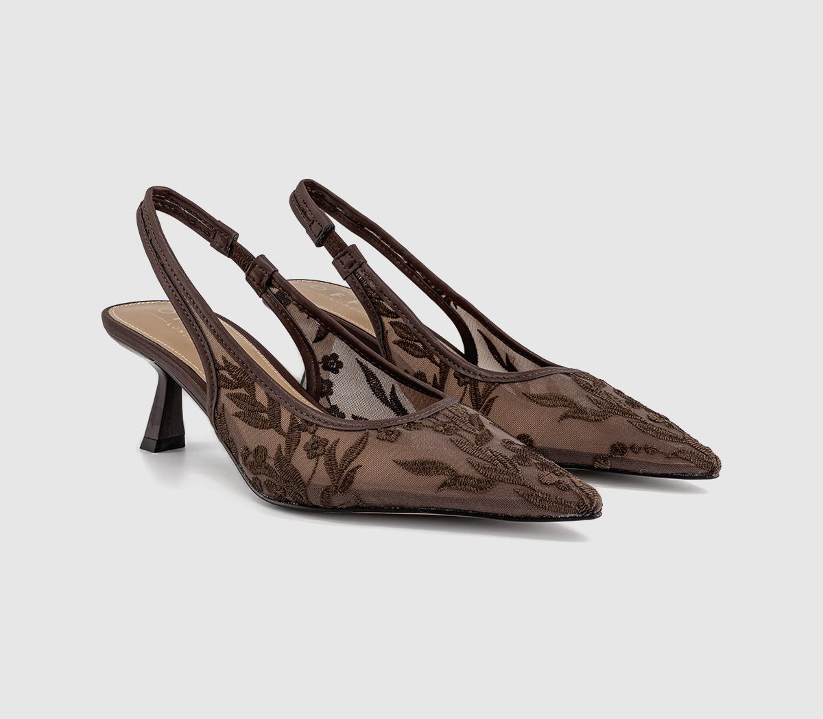OFFICEMosaic Embroidered Mesh Slingback HeelsBrown