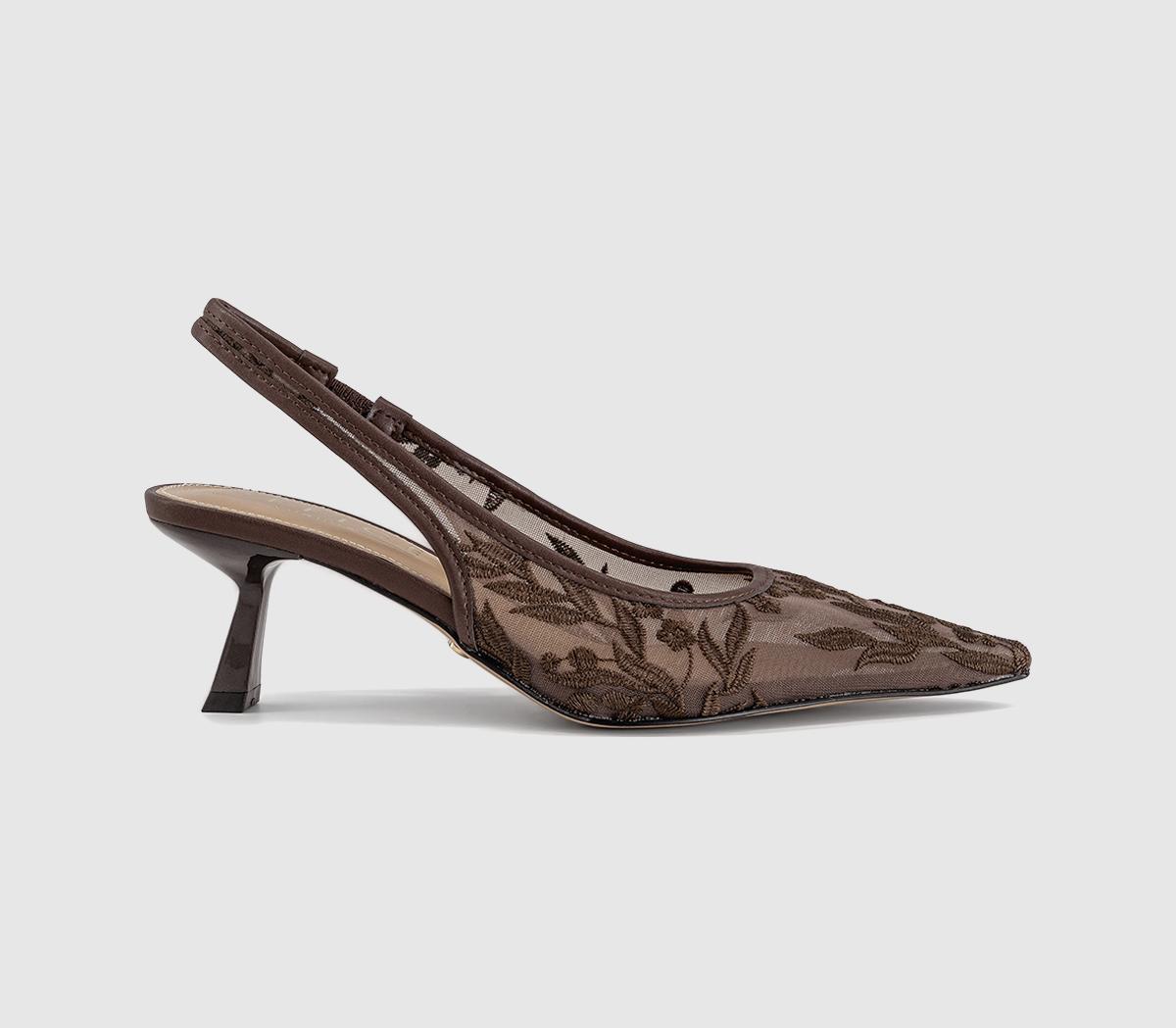OFFICEMosaic Embroidered Mesh Slingback HeelsBrown