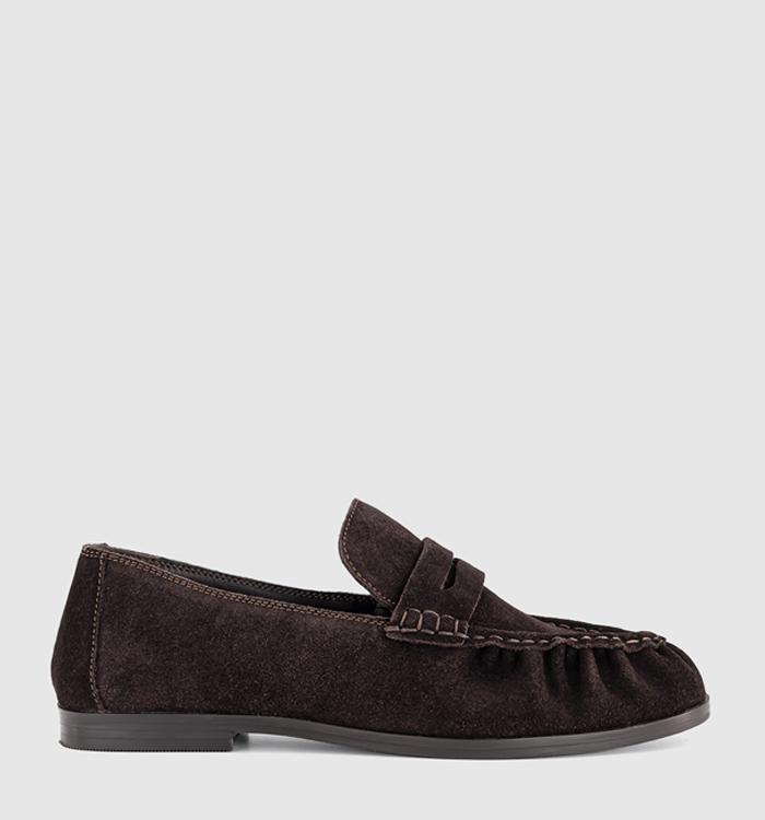 OFFICE Figure Ruched Loafers Brown Suede