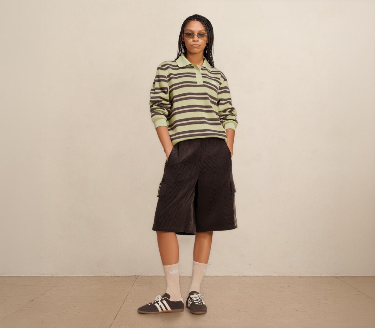 adidasAdidas Stripe Knitted Polo Magic Lime Night Brown Khaki