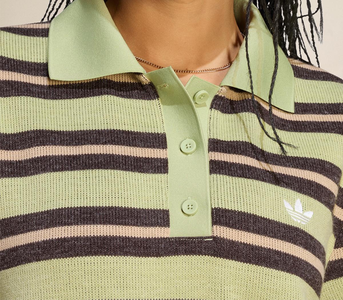 adidasAdidas Stripe Knitted Polo Magic Lime Night Brown Khaki
