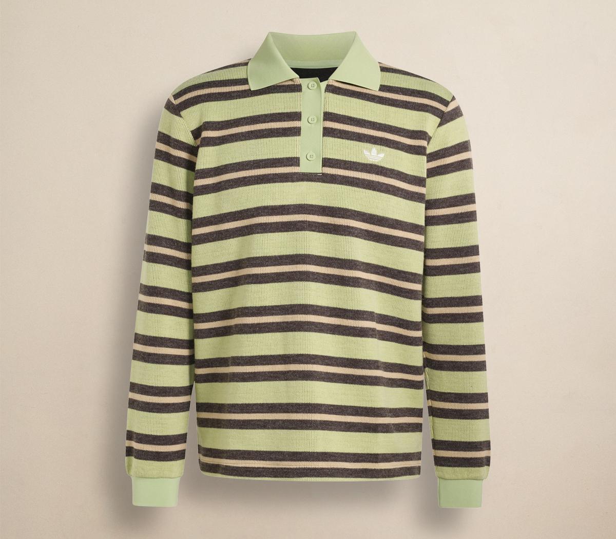 adidasAdidas Stripe Knitted Polo Magic Lime Night Brown Khaki