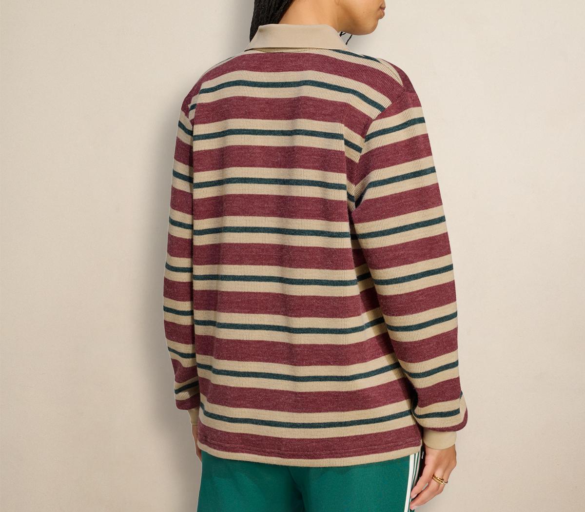 adidasAdidas Stripe Knitted PoloShadow Red Khaki Aurora Ivy