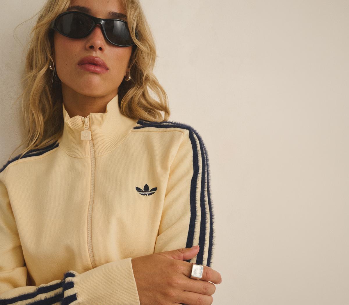 adidasadidas Knit Fluffy Track TopWarm Vanilla Night Indigo
