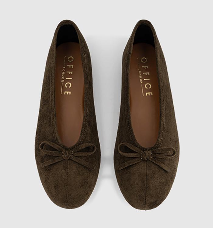 OFFICE Fion High Cut Bow Ballet Flats Olive Faux Suede