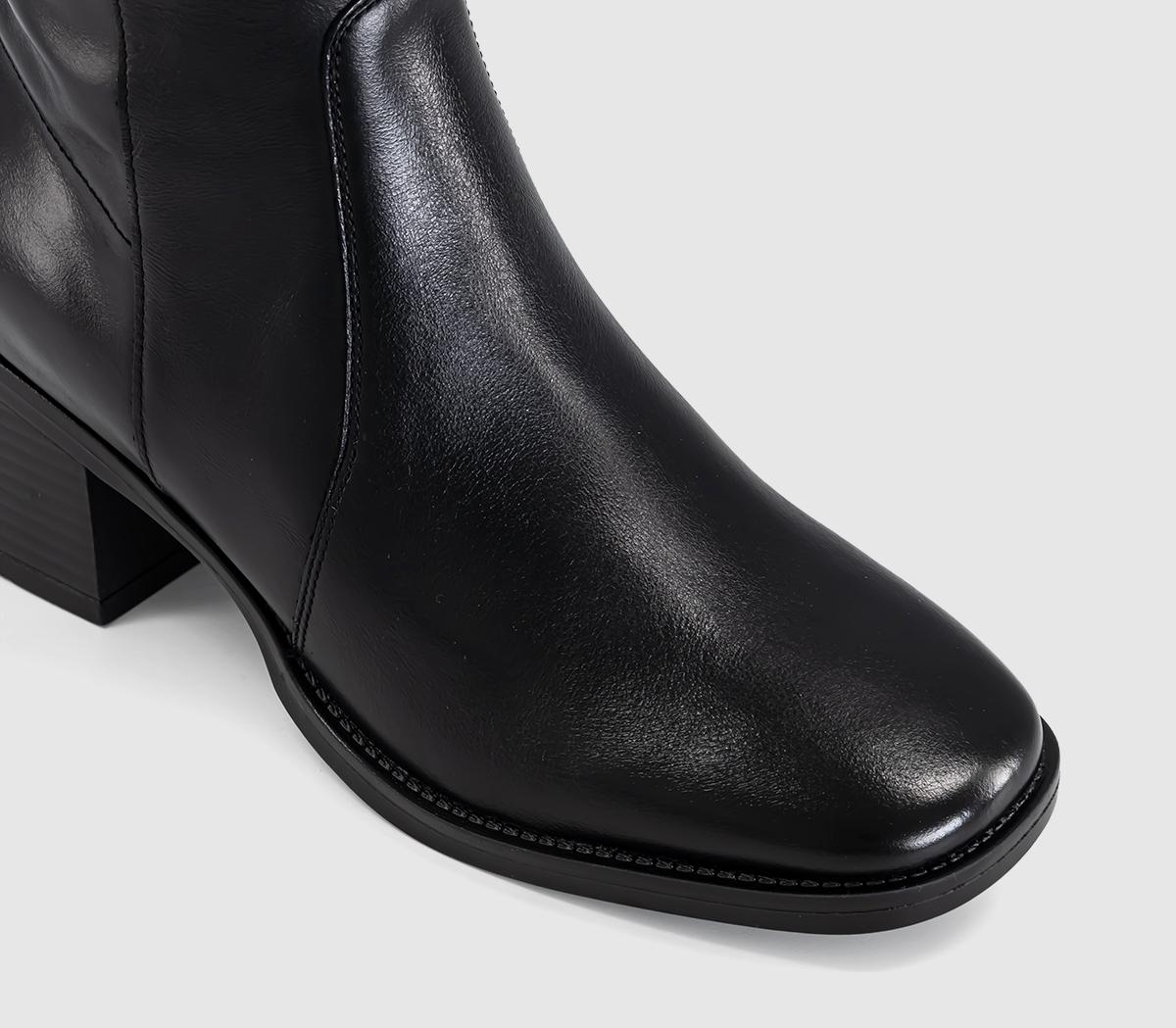 OFFICEKnight Block Heel Knee BootsBlack Leather