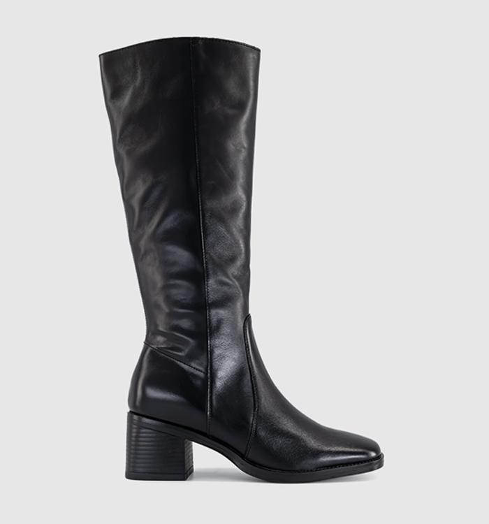 OFFICE Knight Block Heel Knee Boots Black Leather