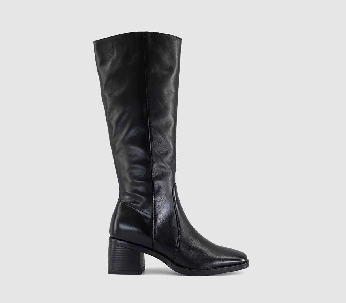 OFFICEKnight Block Heel Knee BootsBlack Leather
