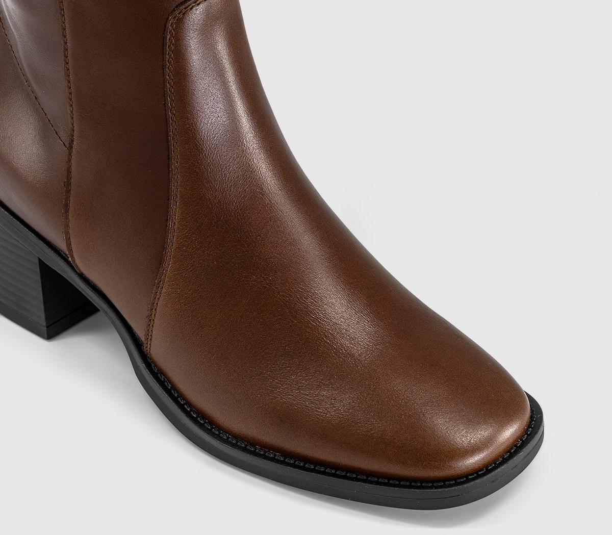 OFFICEKnight Block Heel Knee BootsBrown Leather