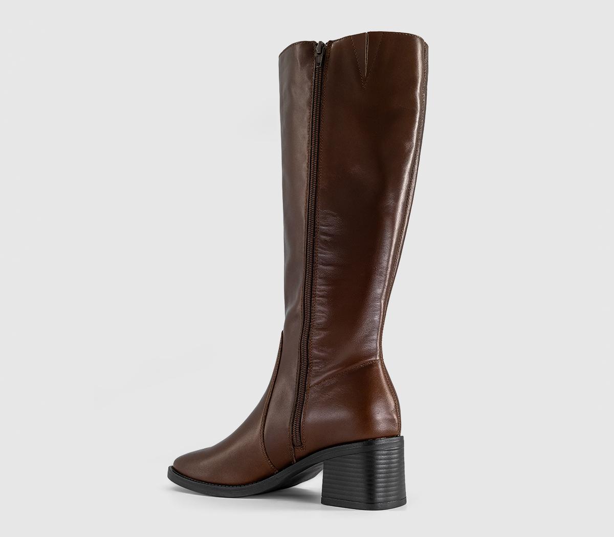 OFFICEKnight Block Heel Knee BootsBrown Leather