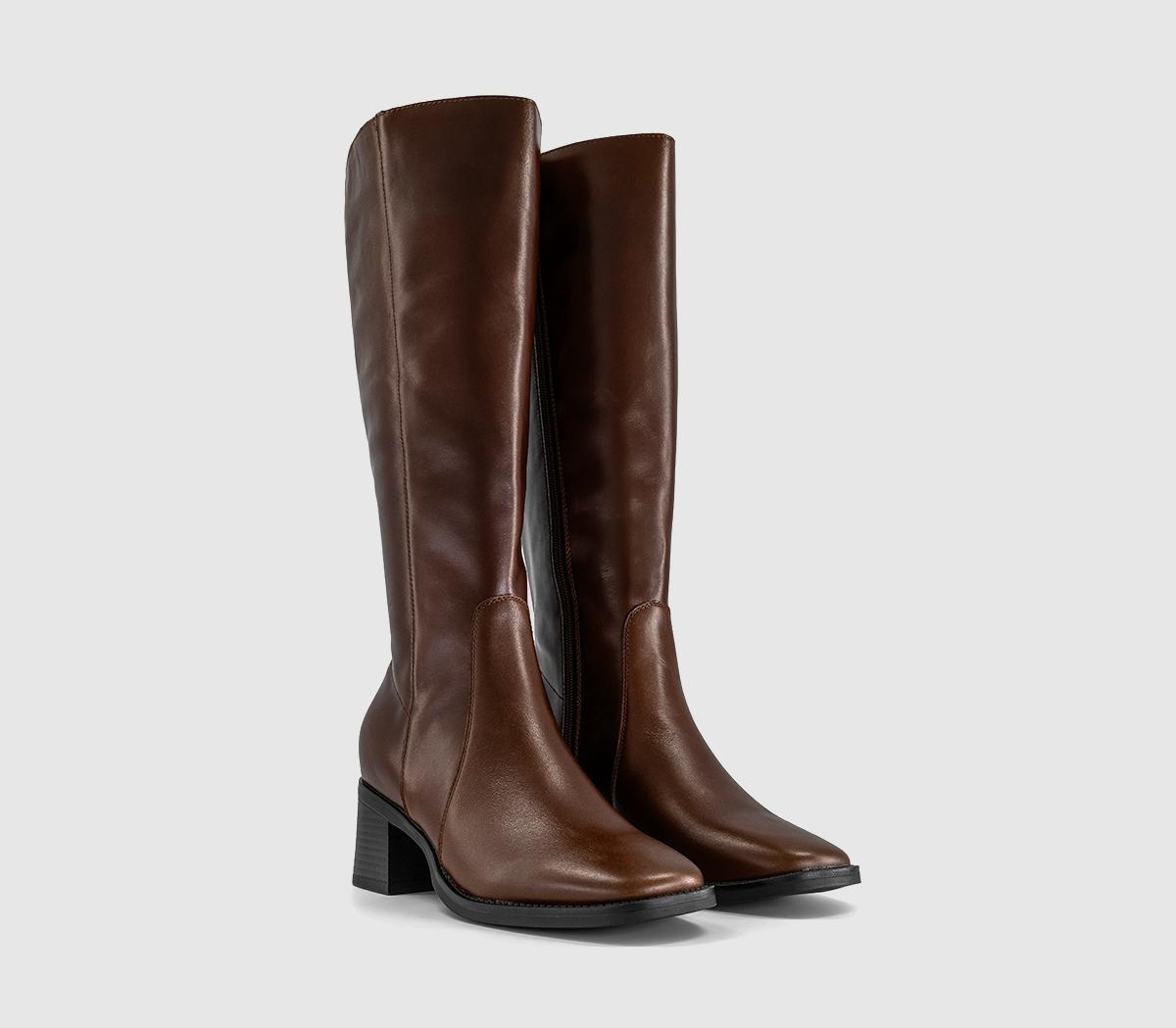 OFFICEKnight Block Heel Knee BootsBrown Leather